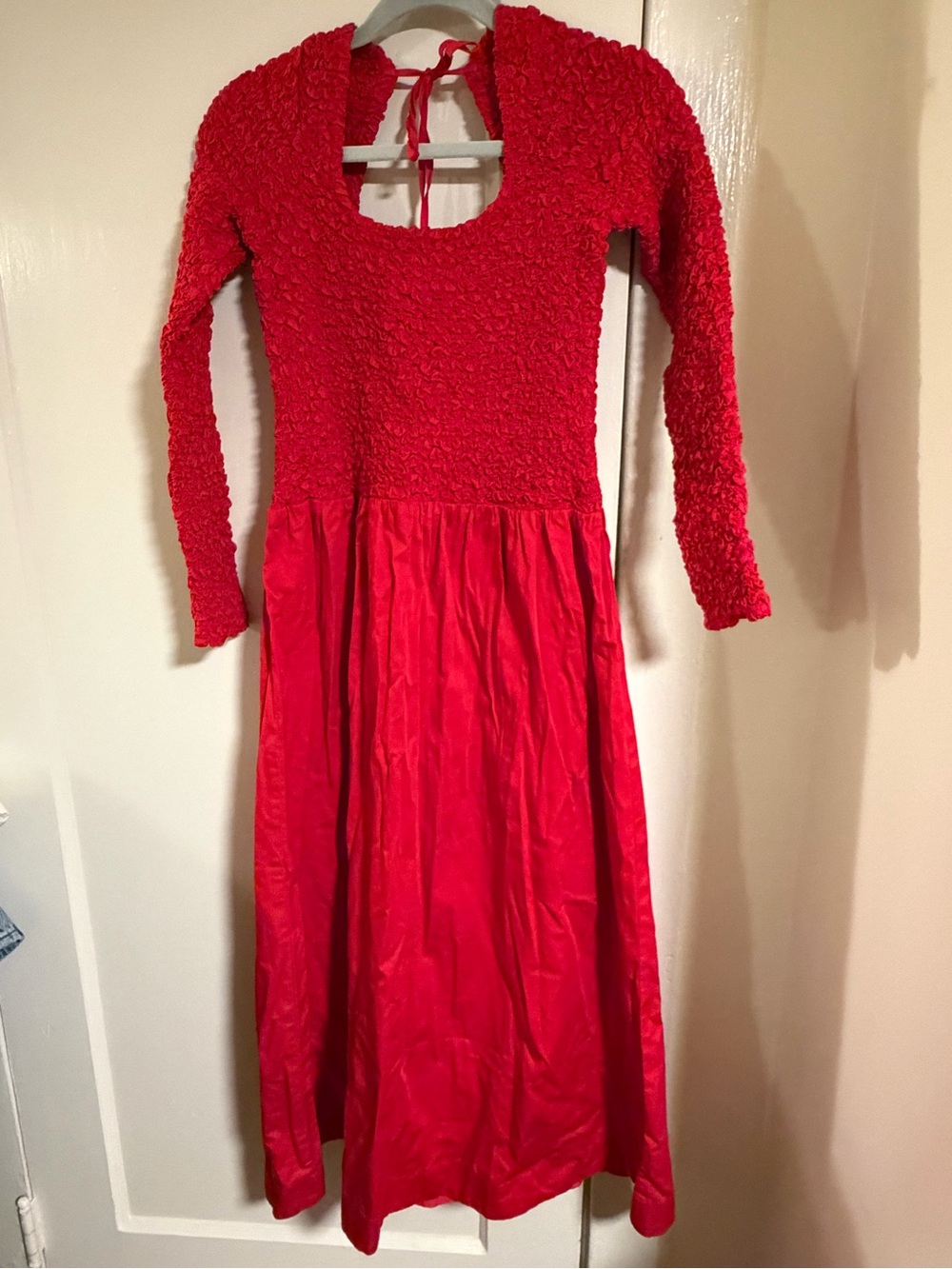 Damson Madder Long-Sleeve Smocked Bodice Midi Dress